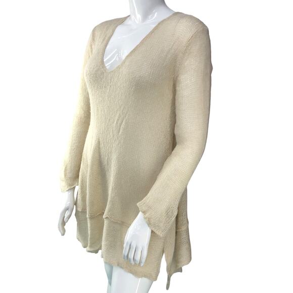 Wooden Ships Womens Size M/L Sweater Mohair Wool V Neck Long Line Open Knit - Picture 4 of 14